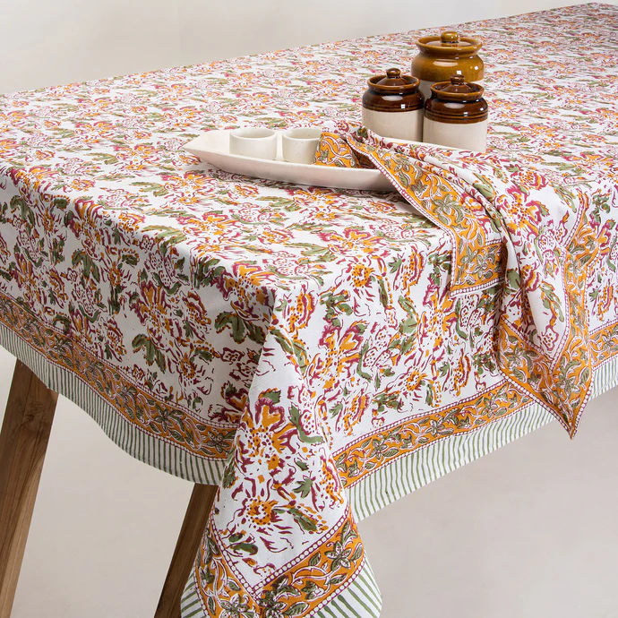 Jaal Floral Block Printed Cotton Dining Table Cover